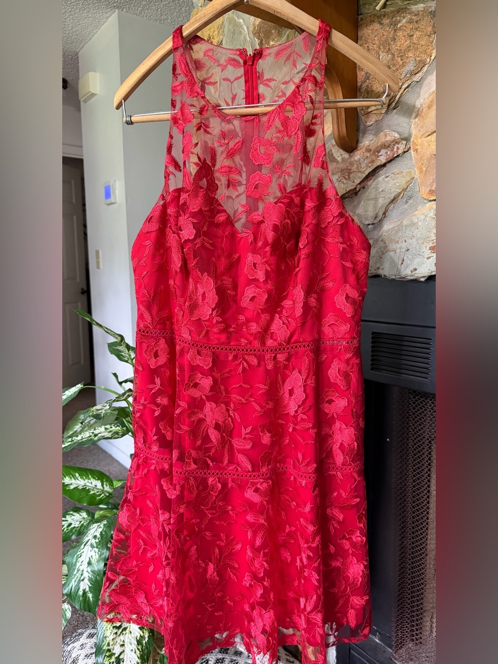 DB Studio Red Lace Floral A-Line Dress 14